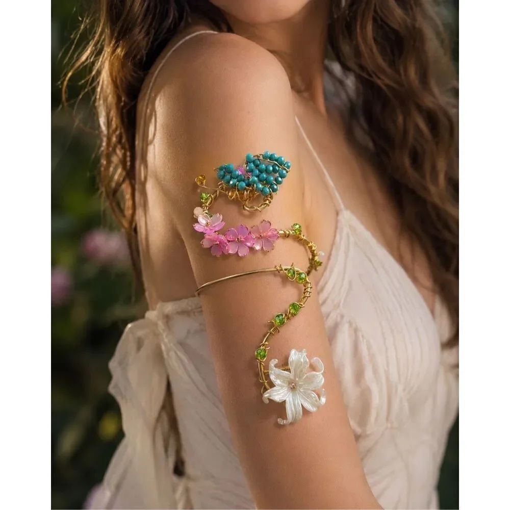 Moonvine blossom adjustable butterfly gold tone floral arm cuff whimsical fairy